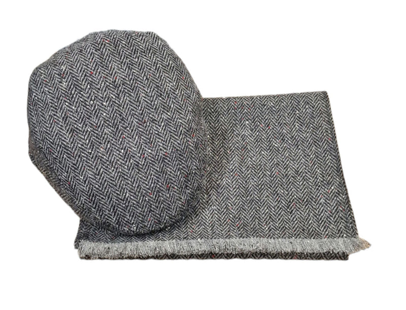 City Sport Donegal Tweed Cap & Scarf Set – Grey Herringbone image 0