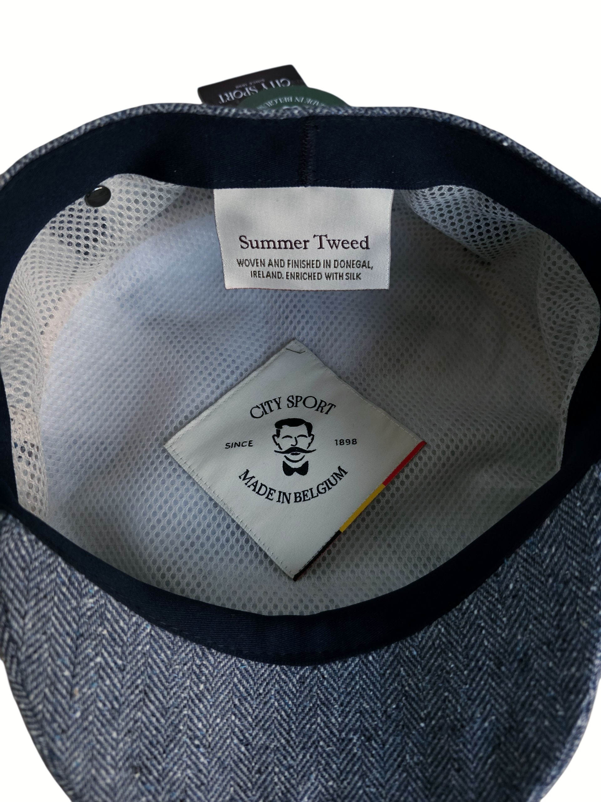 City Sport Fulham Urban Baker Boy Cap 100% Silk – Blue Herringbone image 3