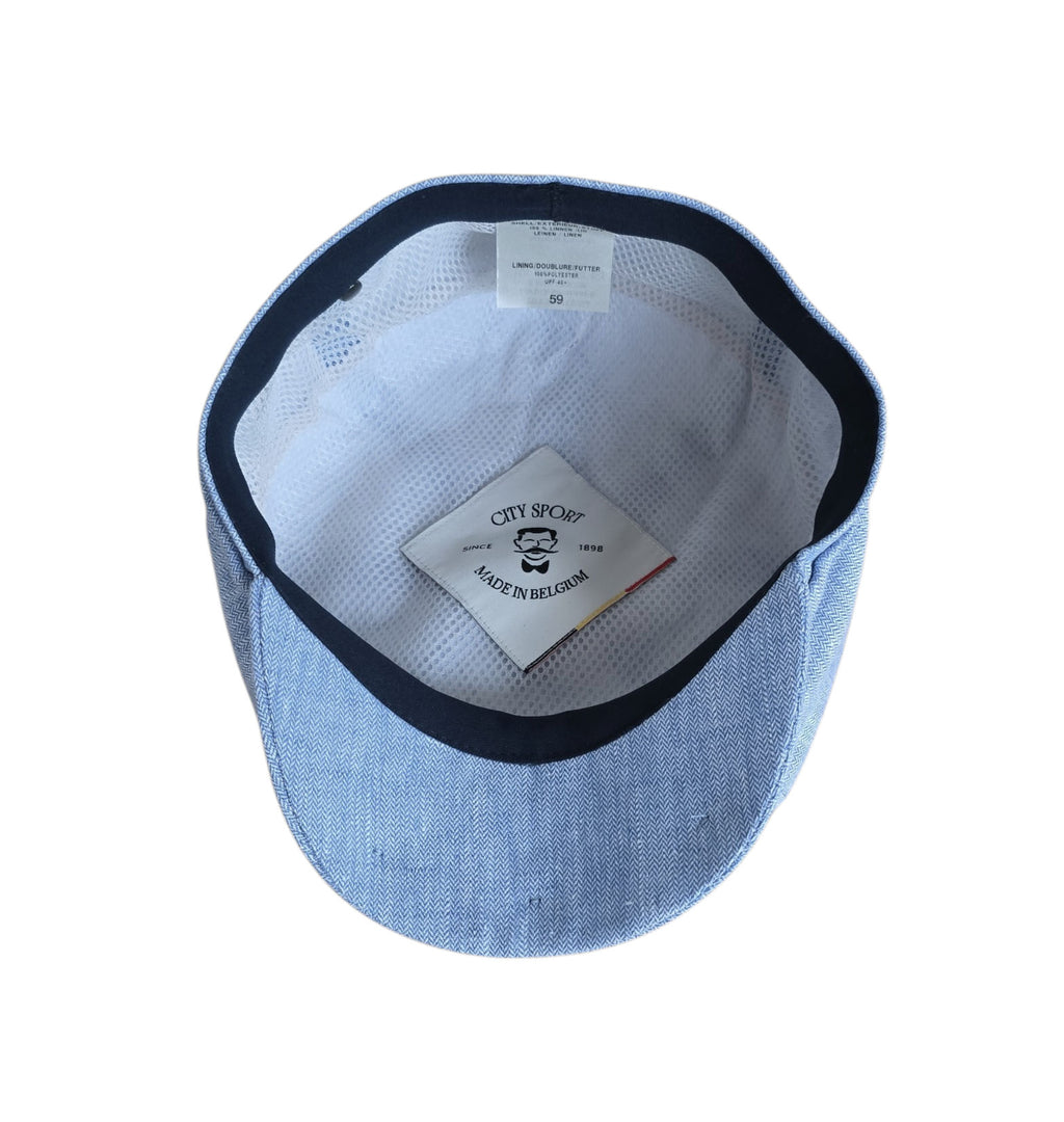 City Sport Fulham Urban Baker Boy Cap – Sky Blue Herringbone Linen image 1