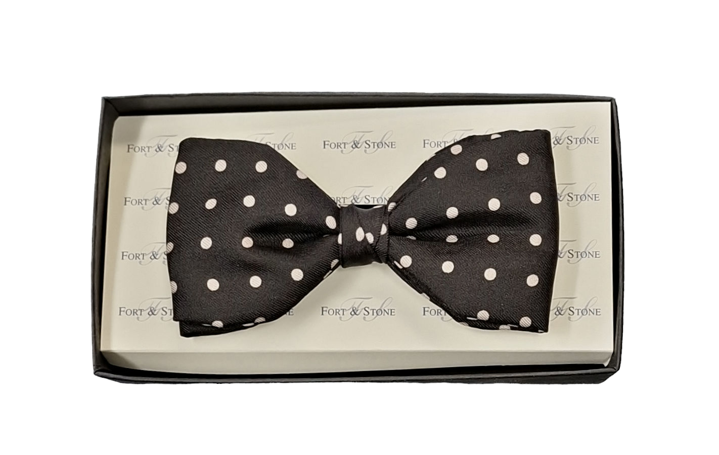 Pure Silk Ready Made Bow Tie - Black Polka Dot image 0