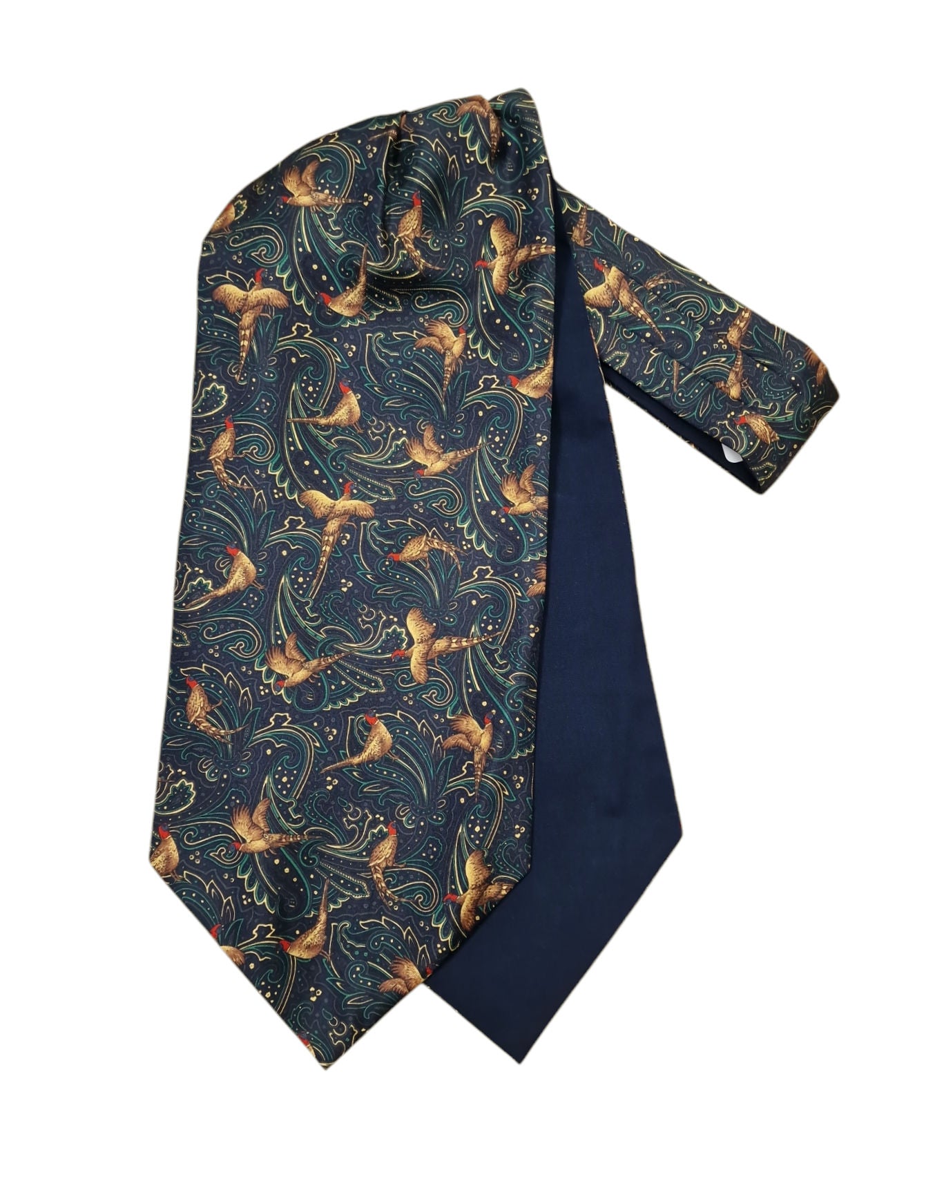 Pure Silk Pheasant Paisley Cravat – Dark Navy image 0