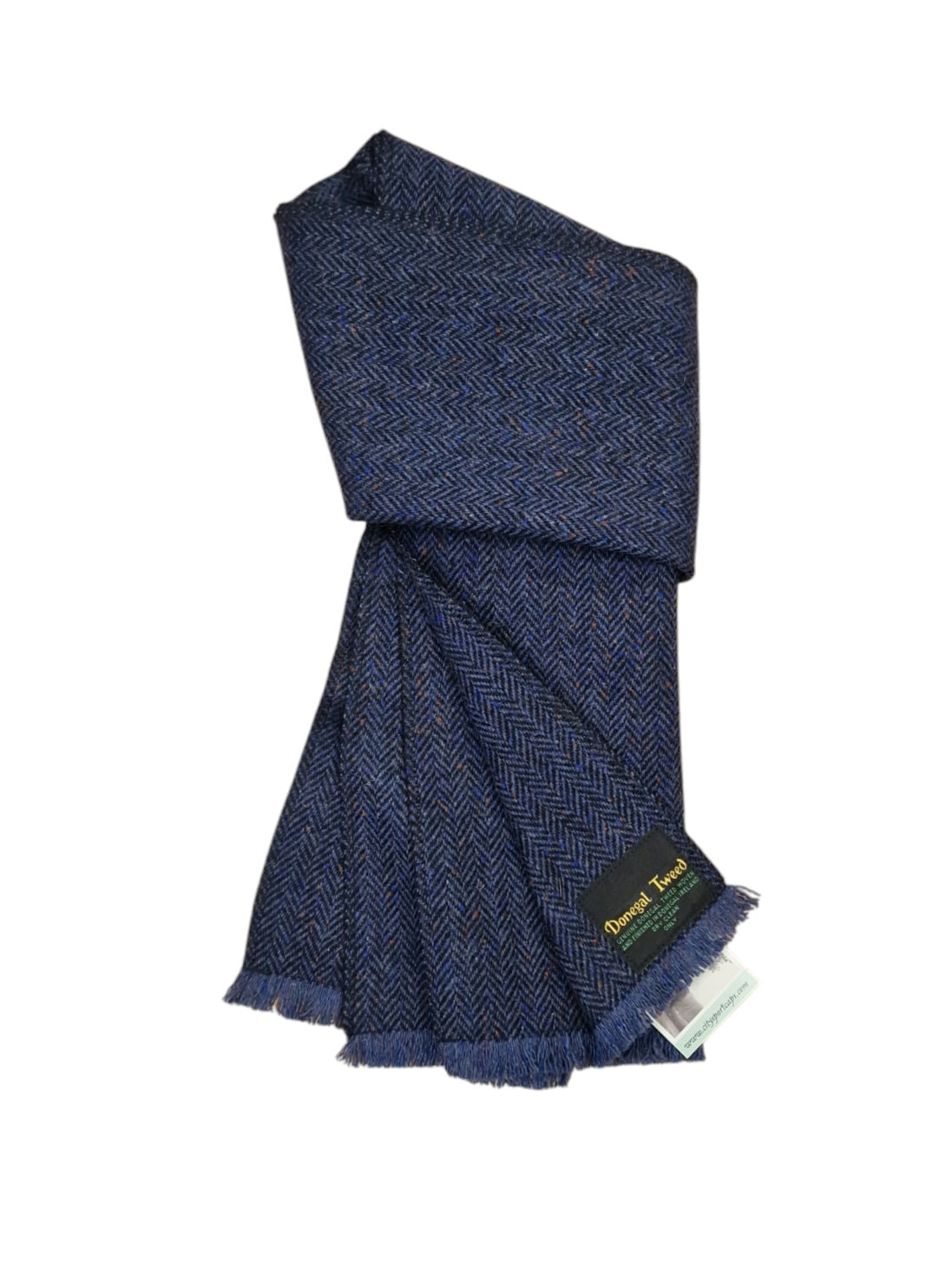 City Sport Donegal Tweed Full Length Scarf - Blue Fleck Herringbone image 0