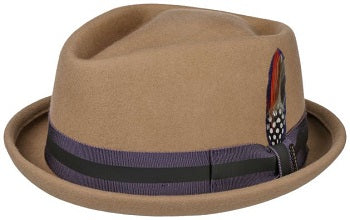 Stetson Kentaro Pork Pie Hat – Camel Wool Felt with Feather Mount image 1