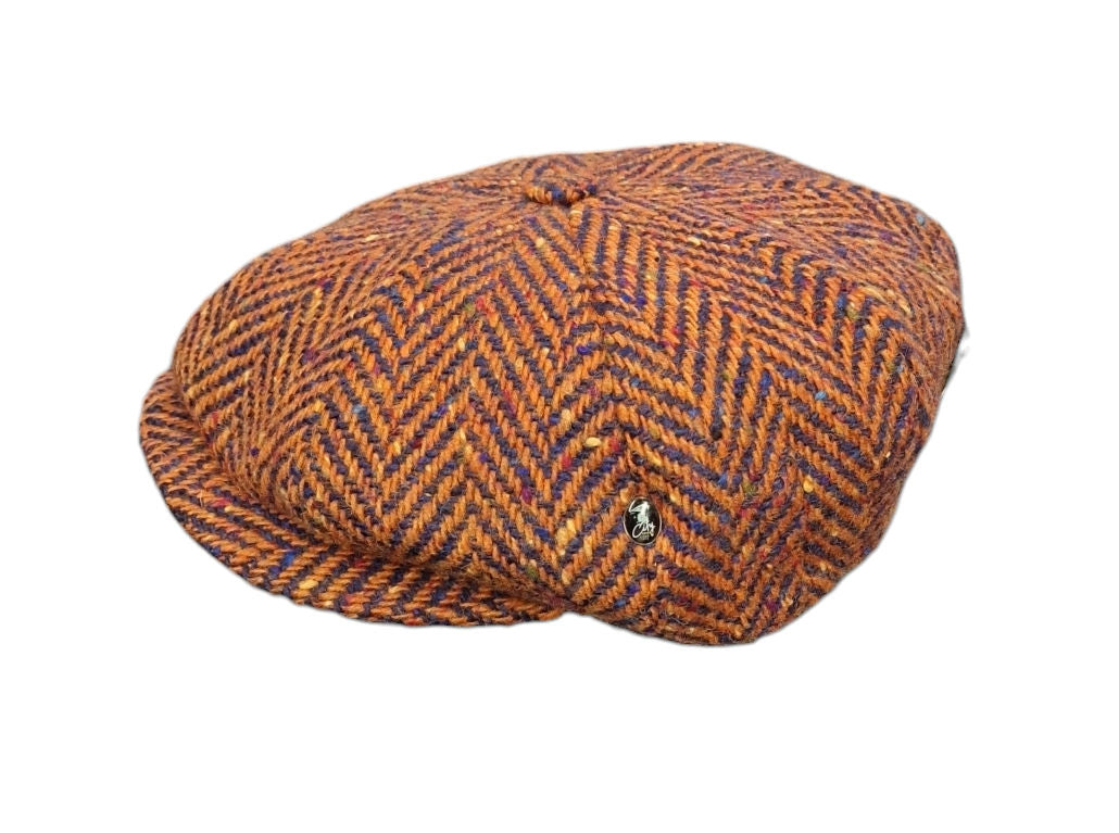 City Sport Leyton Baker Boy Cap – Orange/Blue Fleck Herringbone Donegal Tweed image 1