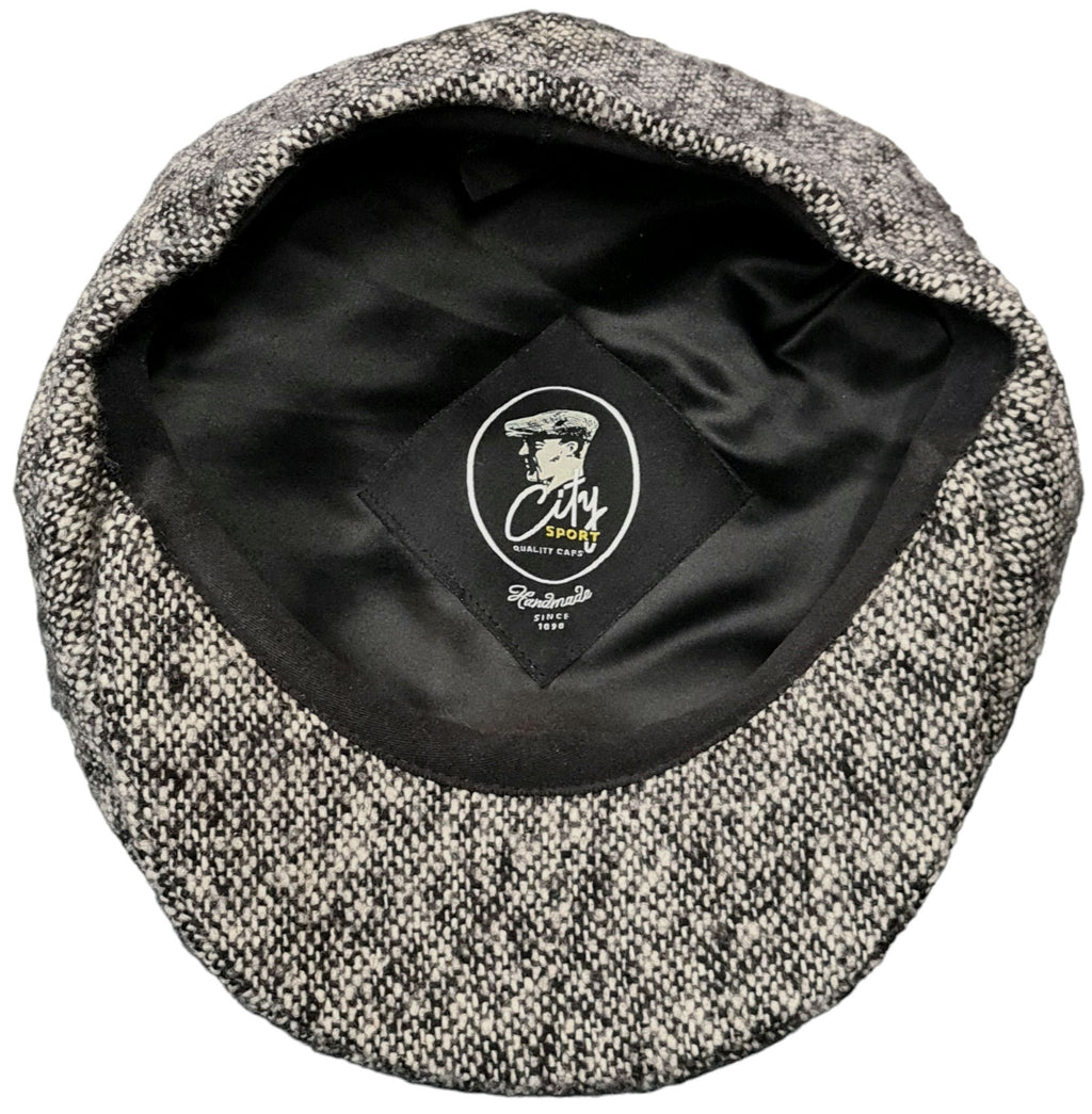 City Sport Leyton Baker Boy Cap – White/Black Salt & Pepper Donegal Tweed image 1