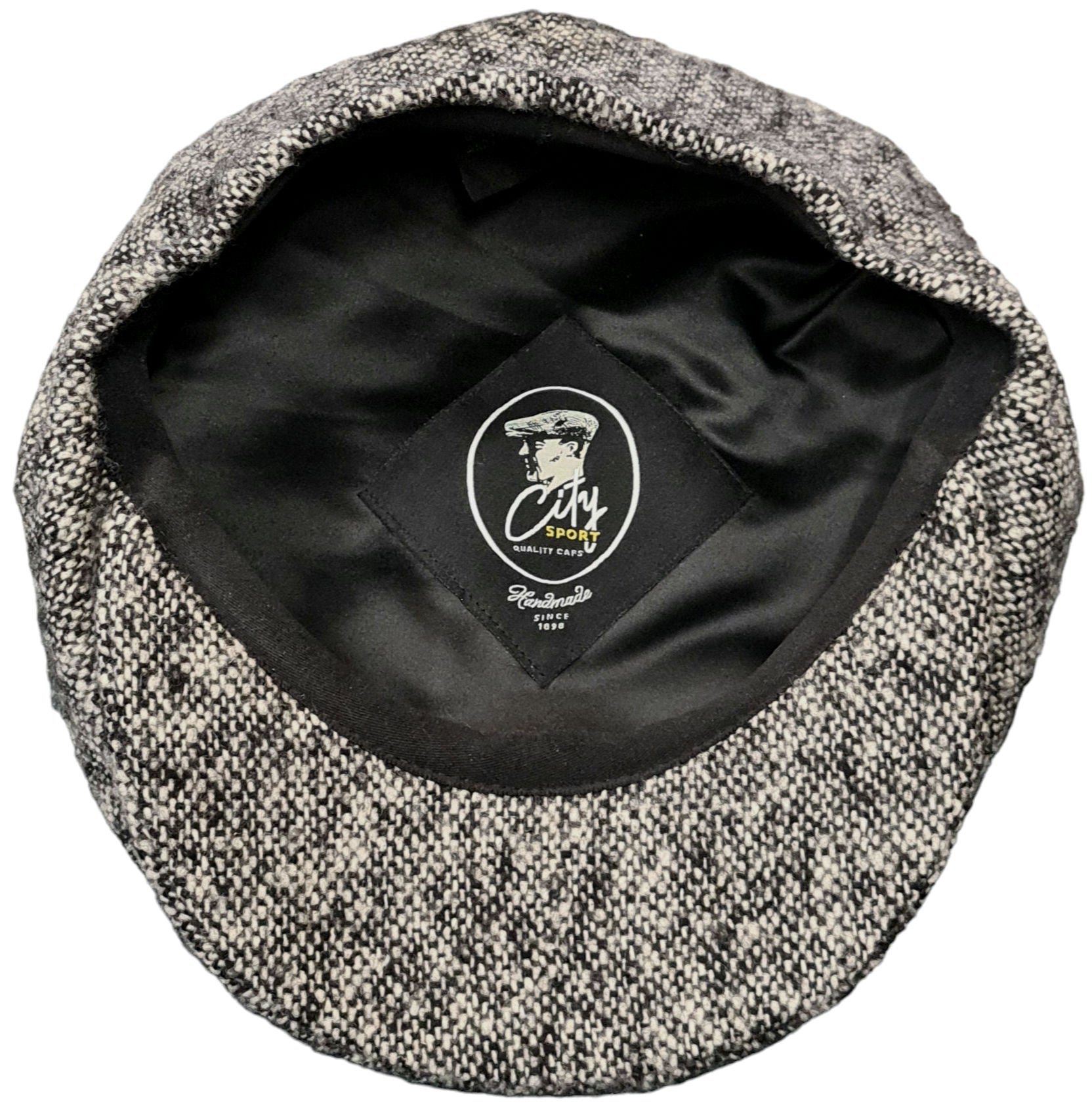 City Sport Leyton Baker Boy Cap – White/Black Salt & Pepper Donegal Tweed image 1