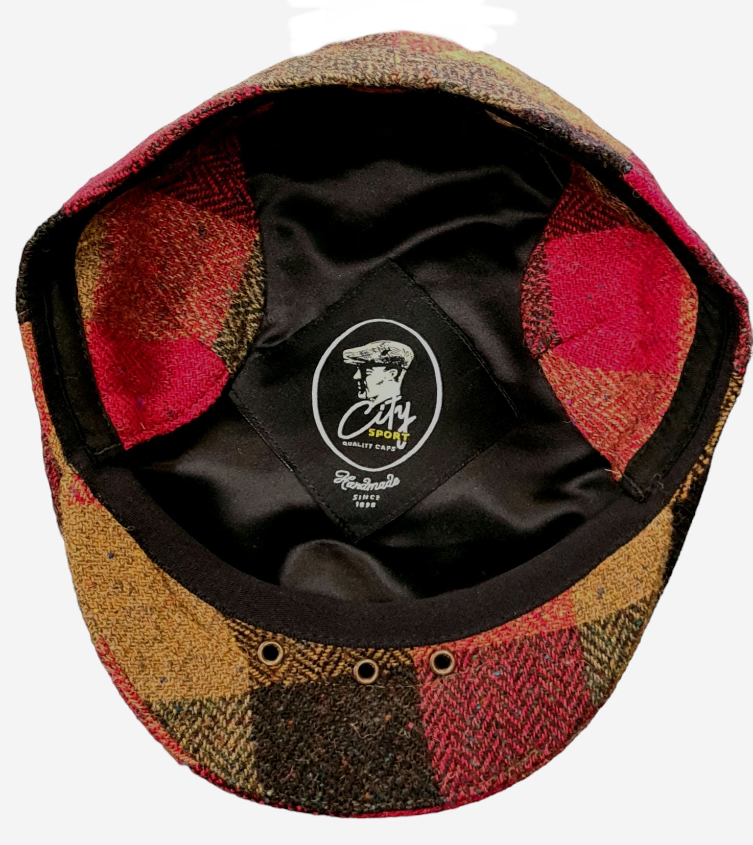 City Sport Earflap Cap – Red Patchwork Donegal Tweed image 1