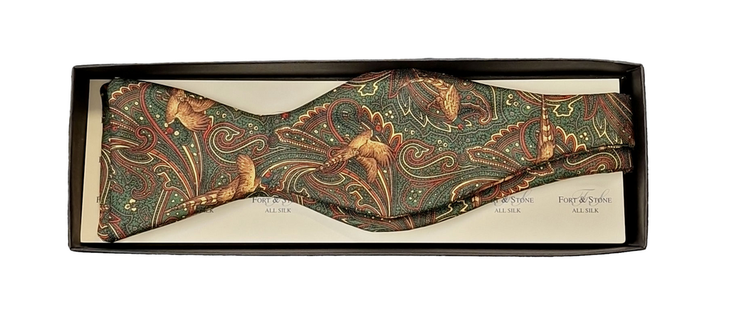 Pure Silk Self-Tie Bow Tie - Green Pheasant Paisley image 0
