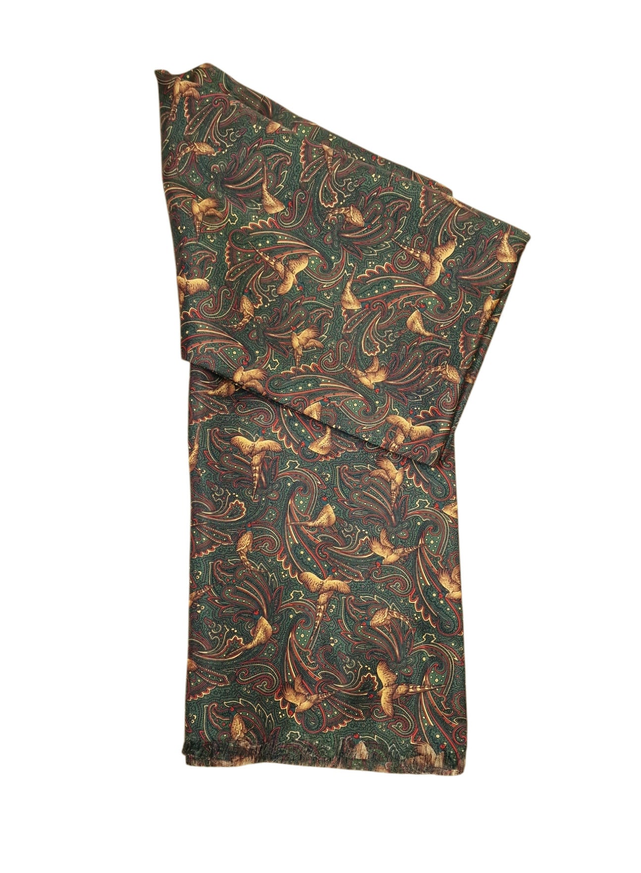 Pure Silk Pheasant Paisley Full Length Scarf – Green image 0