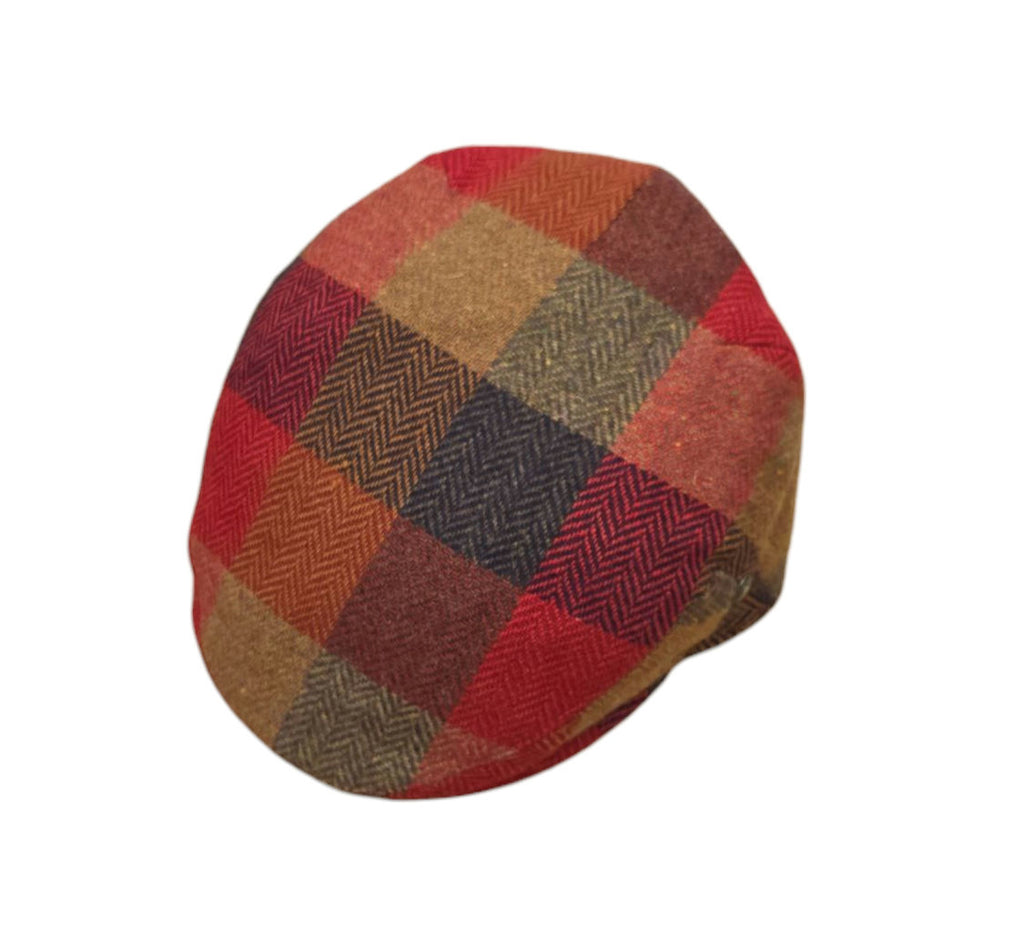 City Sport Earflap Cap – Red Patchwork Donegal Tweed image 0