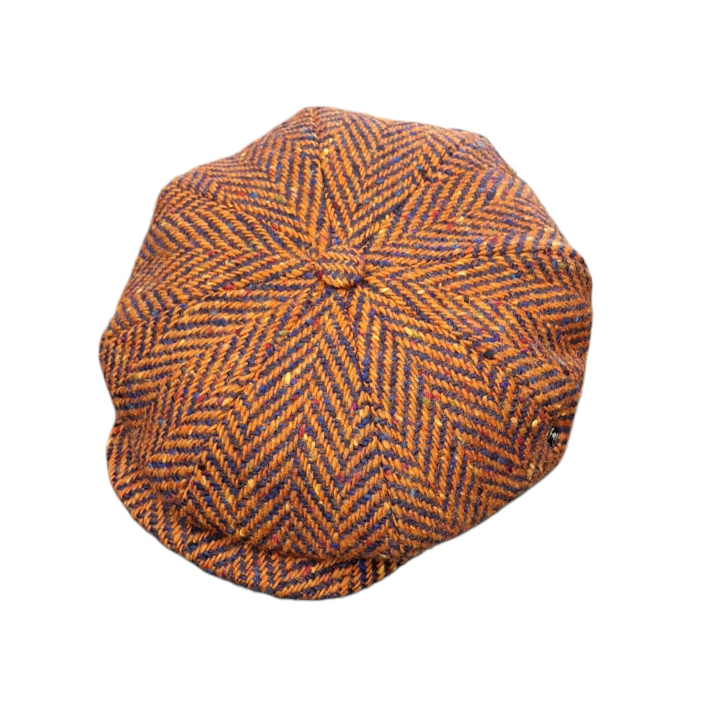 City Sport Leyton Baker Boy Cap – Orange/Blue Fleck Herringbone Donegal Tweed image 0