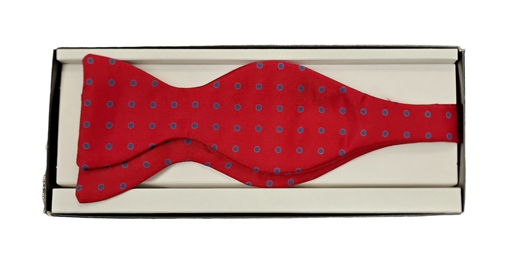 Pure Silk Bow Tie – Red / Blue Polka Dot image 0
