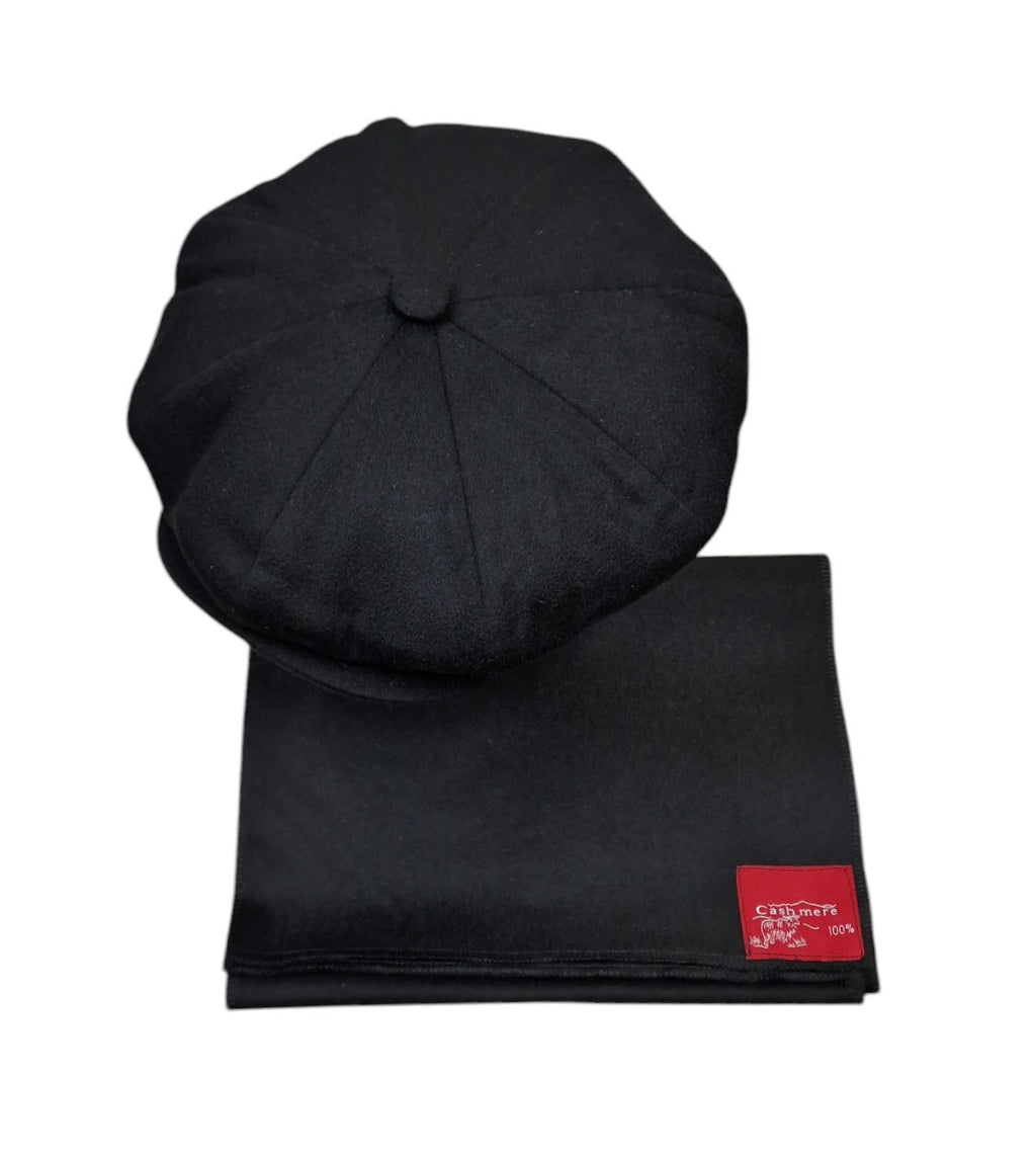 City Sport Oversized Baker Boy Cap & Scarf Set – Black Pure Cashmere image 0