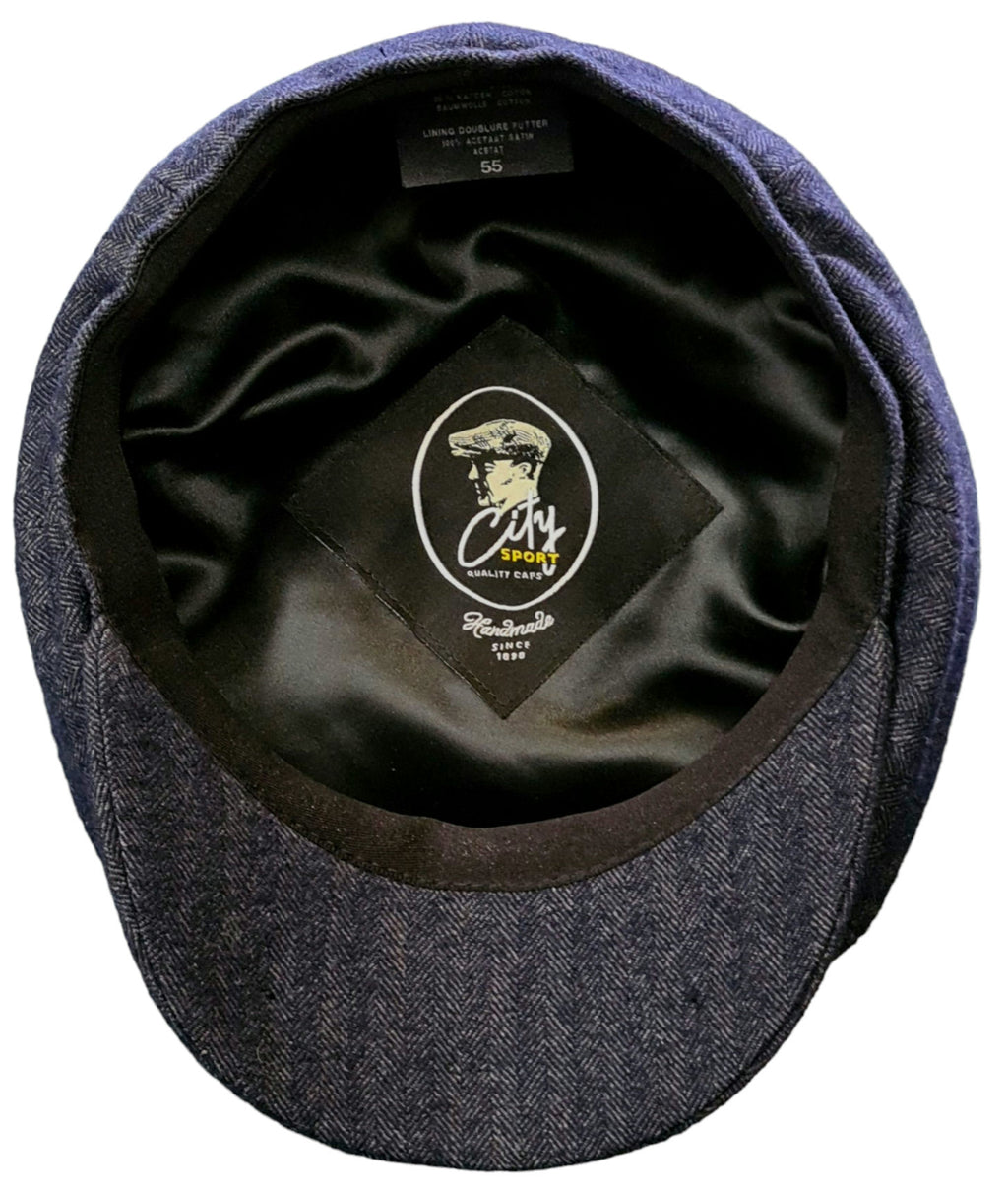 City Sport Fulham Urban Baker Boy Cap – Navy Herringbone image 1