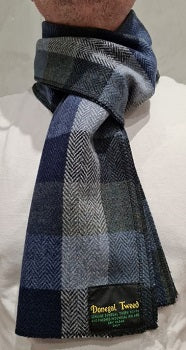 City Sport Full Length Donegal Tweed Scarf - Blue Patchwork image 0