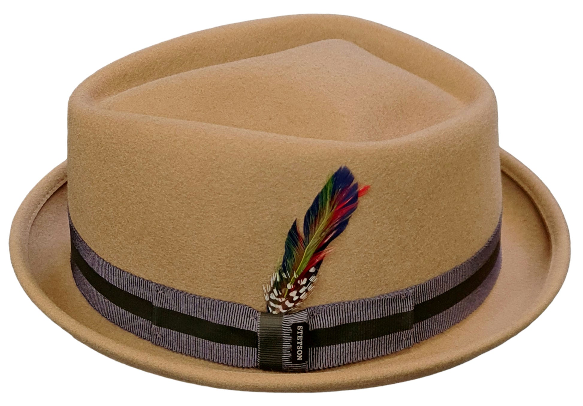 Stetson Kentaro Pork Pie Hat – Camel Wool Felt with Feather Mount image 3