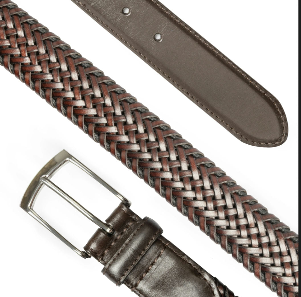 Dents Plaited Leather Belt - Brown image 1