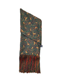 Pure Silk Pheasant Paisley Full Length Scarf with Tassels – Green image 0