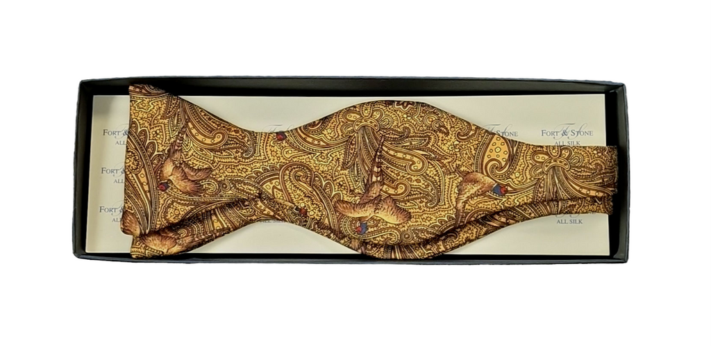 Pure Silk Self-Tie Bow Tie - Gold Pheasant Paisley image 0