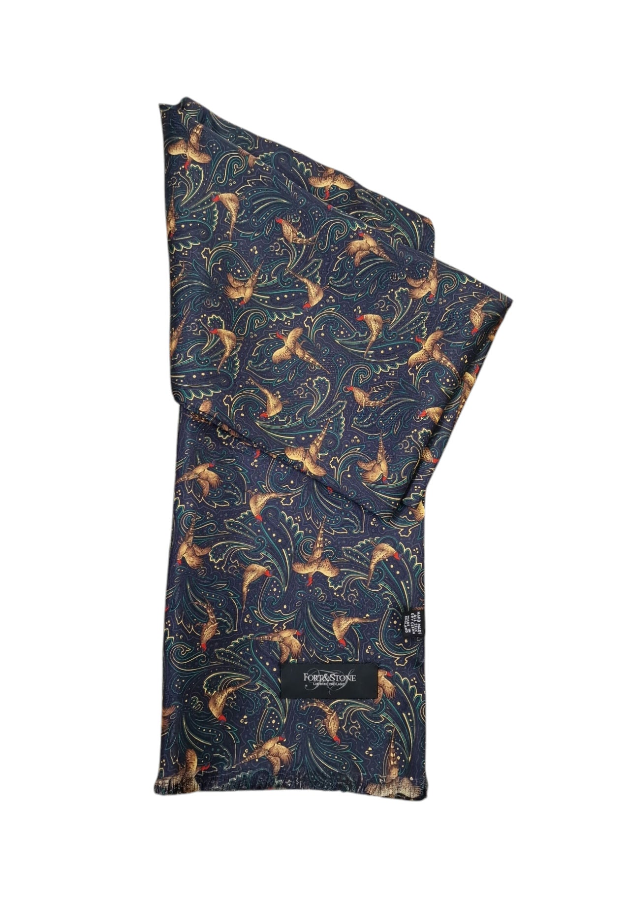 Pure Silk Pheasant Paisley Full Length Scarf - Dark Blue image 0