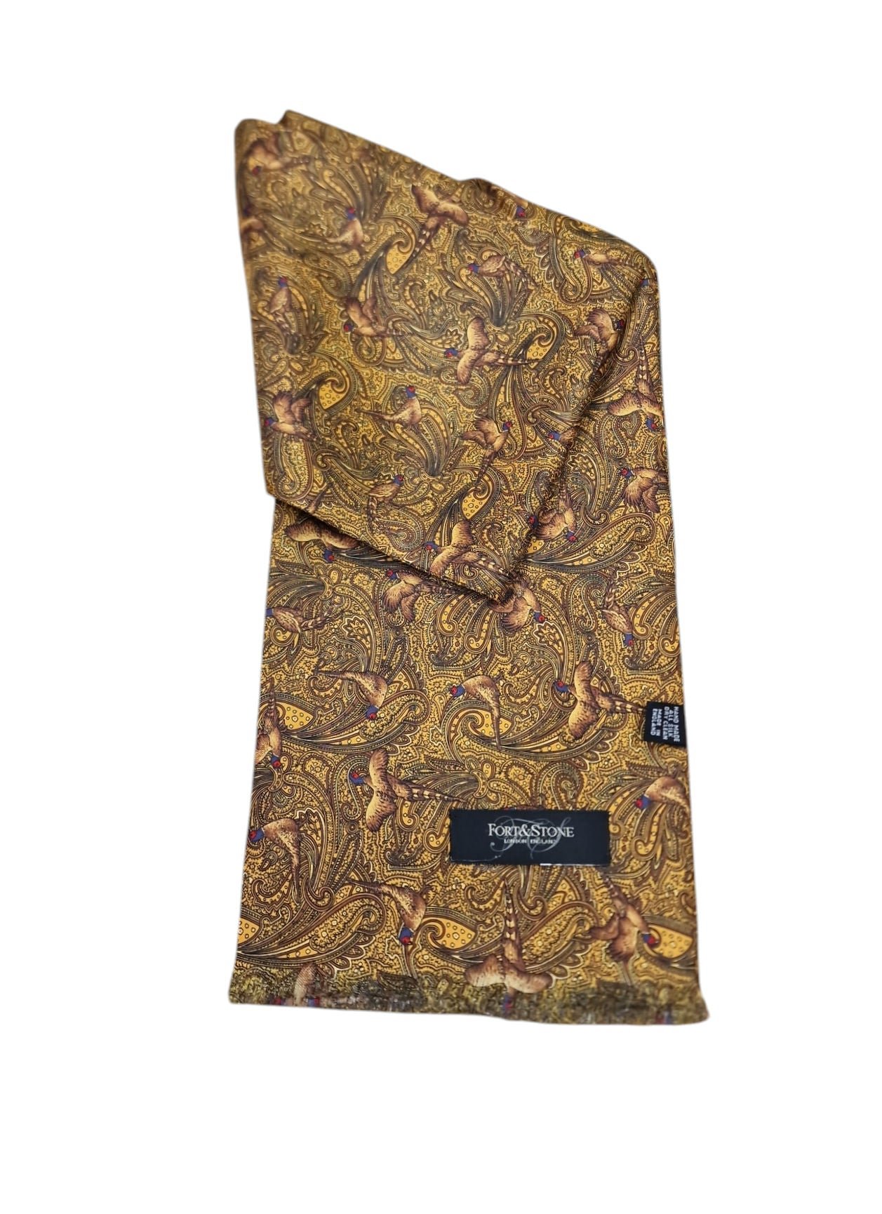 Pure Silk Pheasant Paisley Short Scarf - Gold image 0