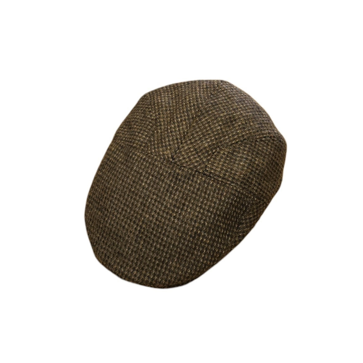 A black/brown tweed flat cap with a subtle woven pattern, shown against a plain white background.