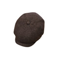 A dark brown textured eight-panel baker boy cap with a button on top, shown against a plain white background.
