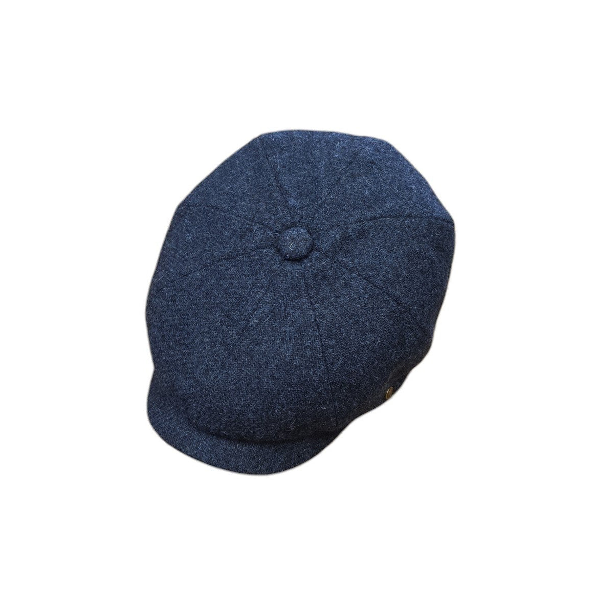A dark navy blue textured flat cap with a button on top, shown against a plain white background.