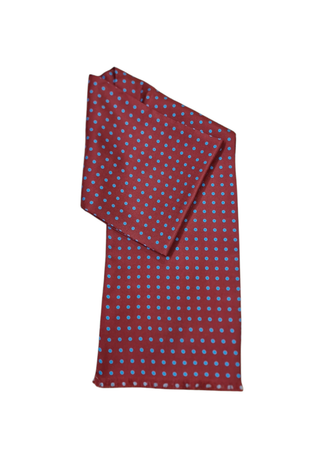 Pure Silk Short Scarf – Claret/Blue Polka Dot image 0