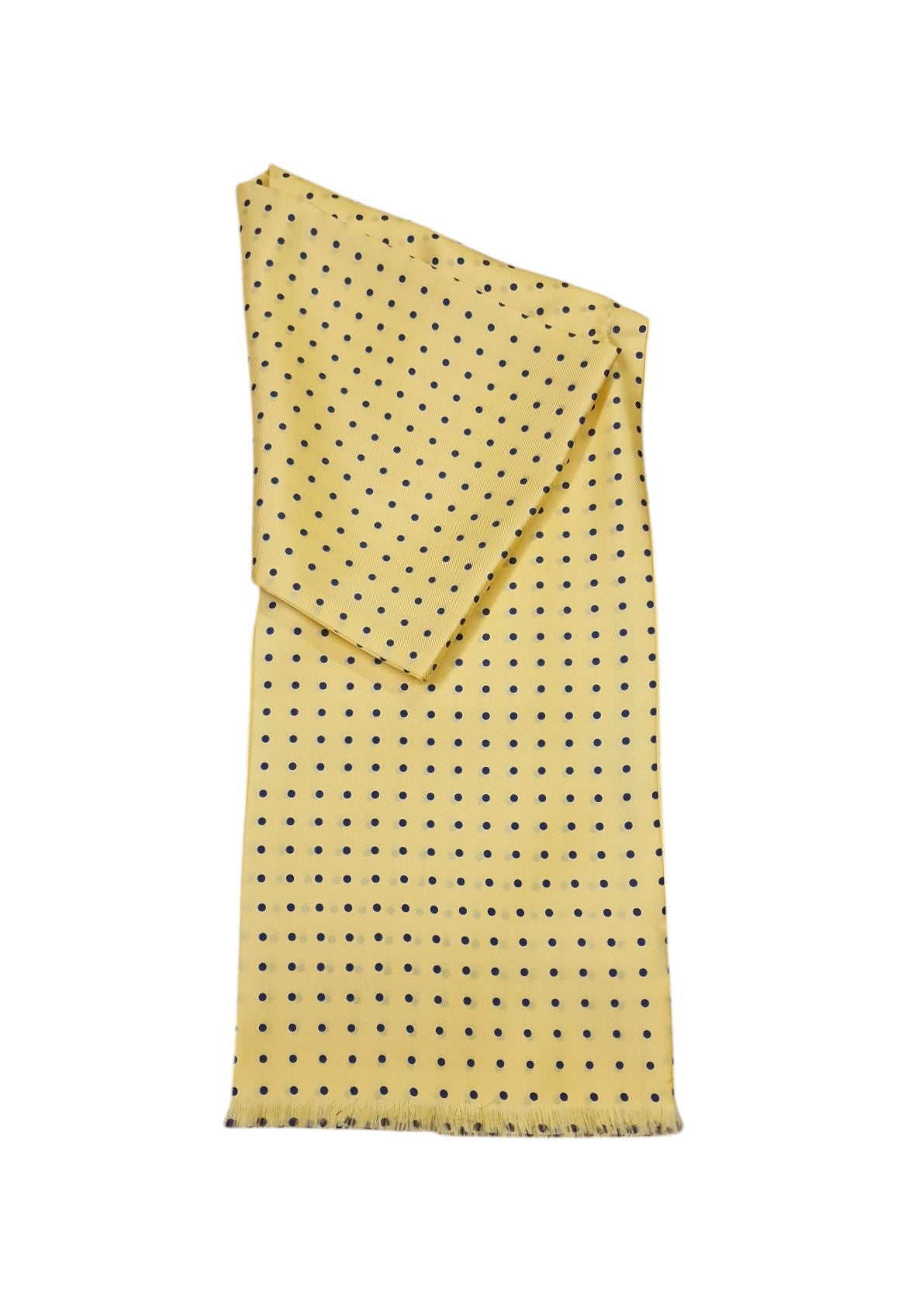 Pure Silk Short Scarf – Yellow/Navy Polka Dot image 0