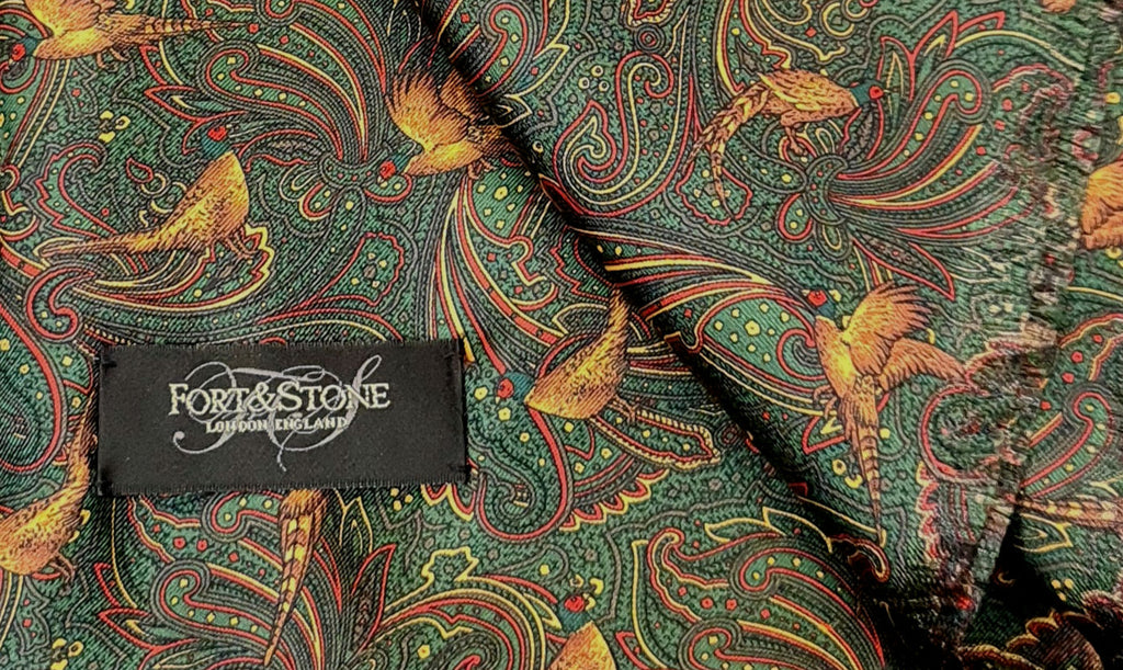 Pure Silk Pheasant Paisley Short Scarf - Green image 1