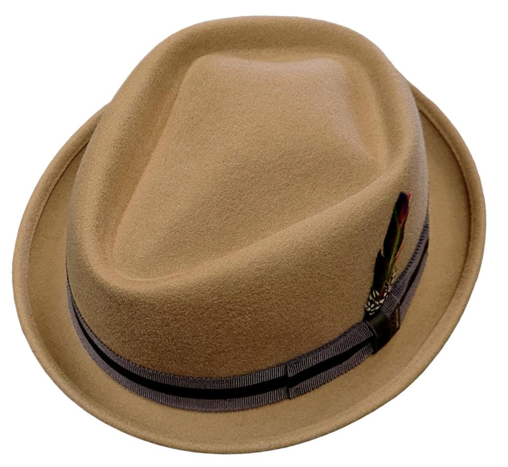 Stetson Kentaro Pork Pie Hat – Camel Wool Felt with Feather Mount image 0