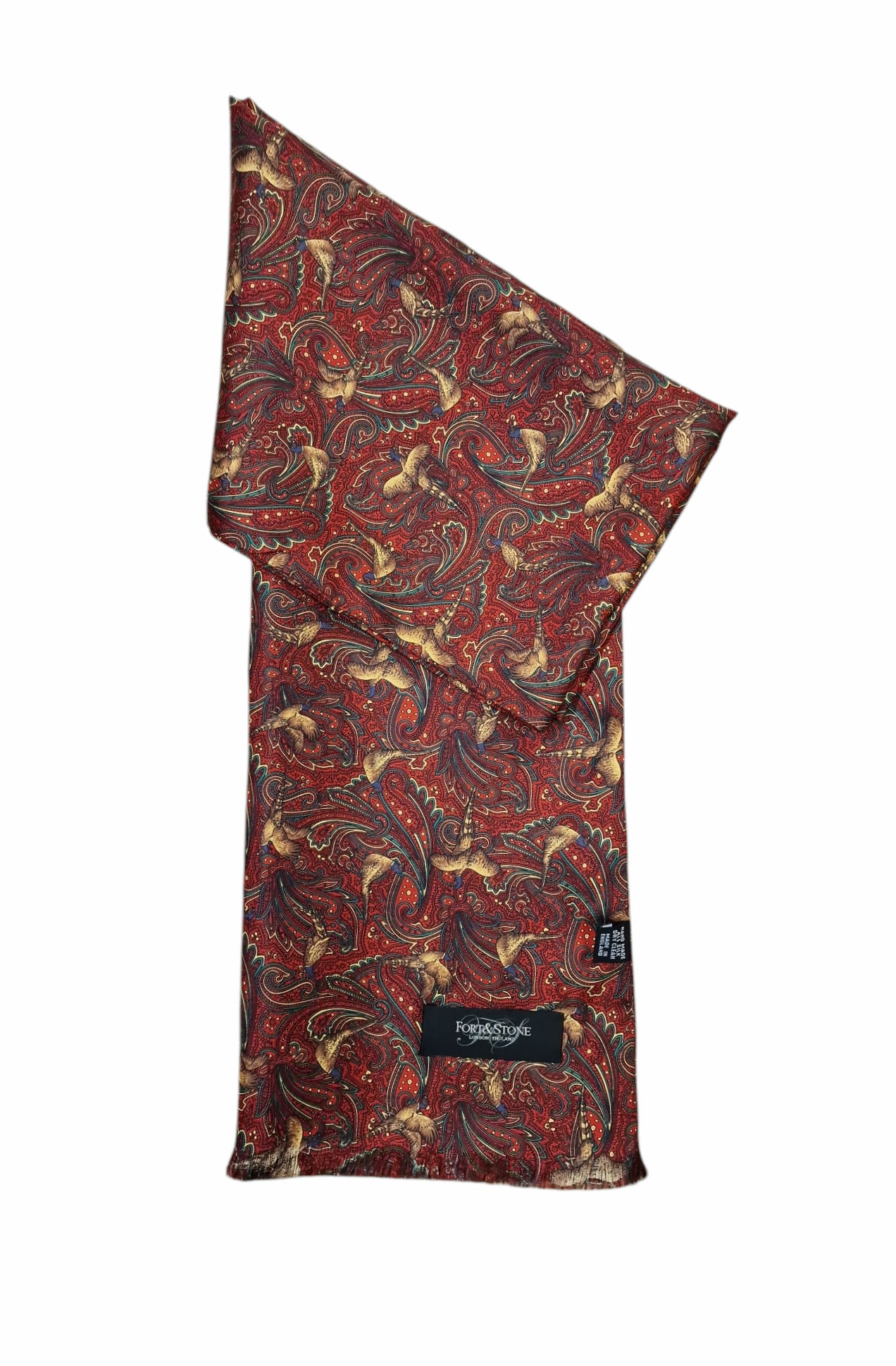 Pure Silk Pheasant Paisley Full Length Scarf – Red image 0