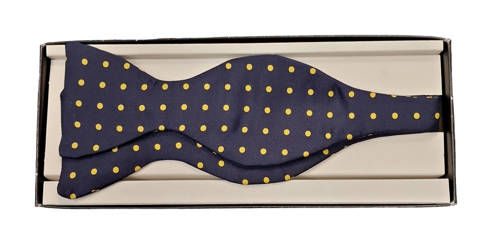 Pure Silk Bow Tie – Navy / Yellow Polka Dot image 0