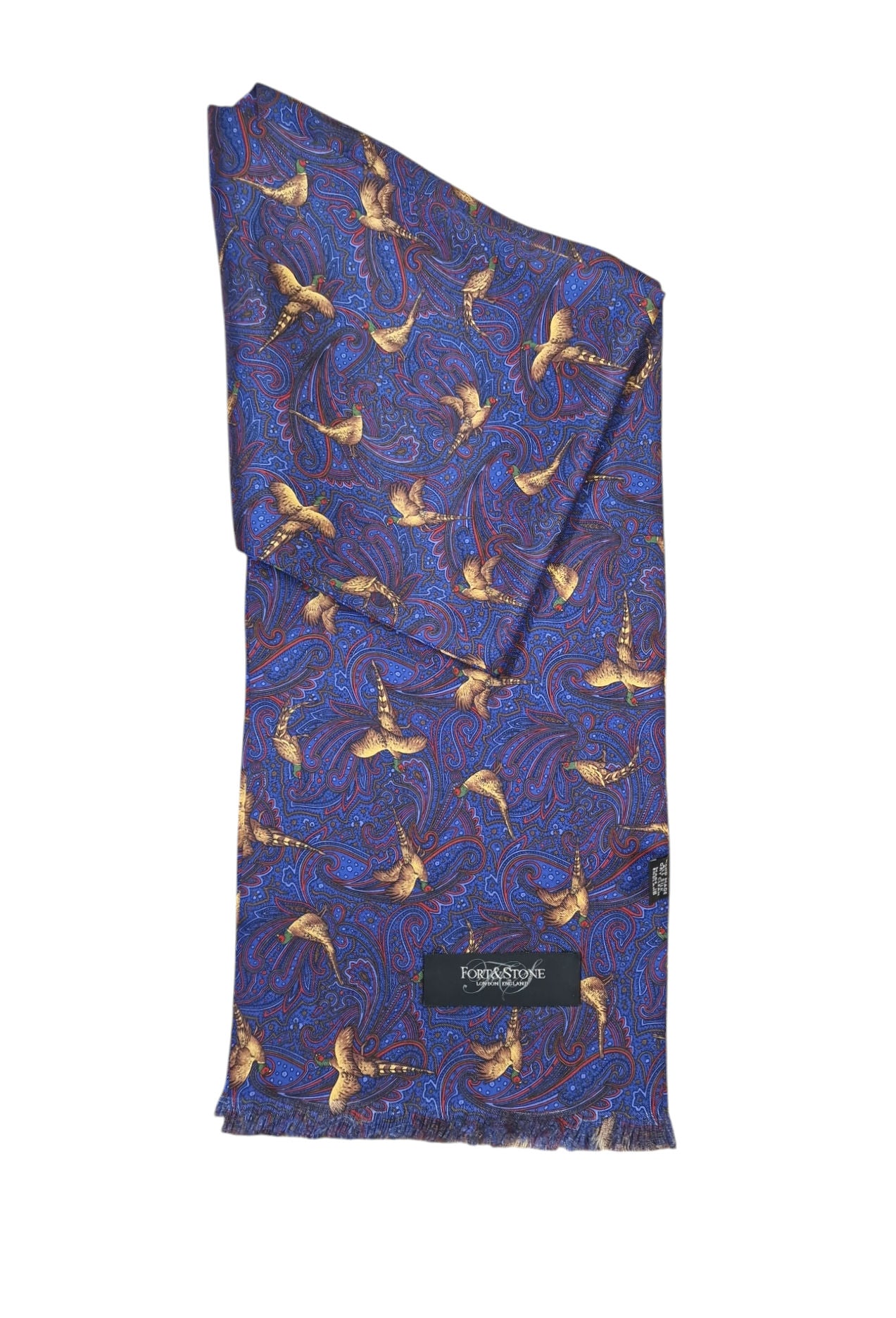 Pure Silk Pheasant Paisley Short Scarf – Red/Blue image 0