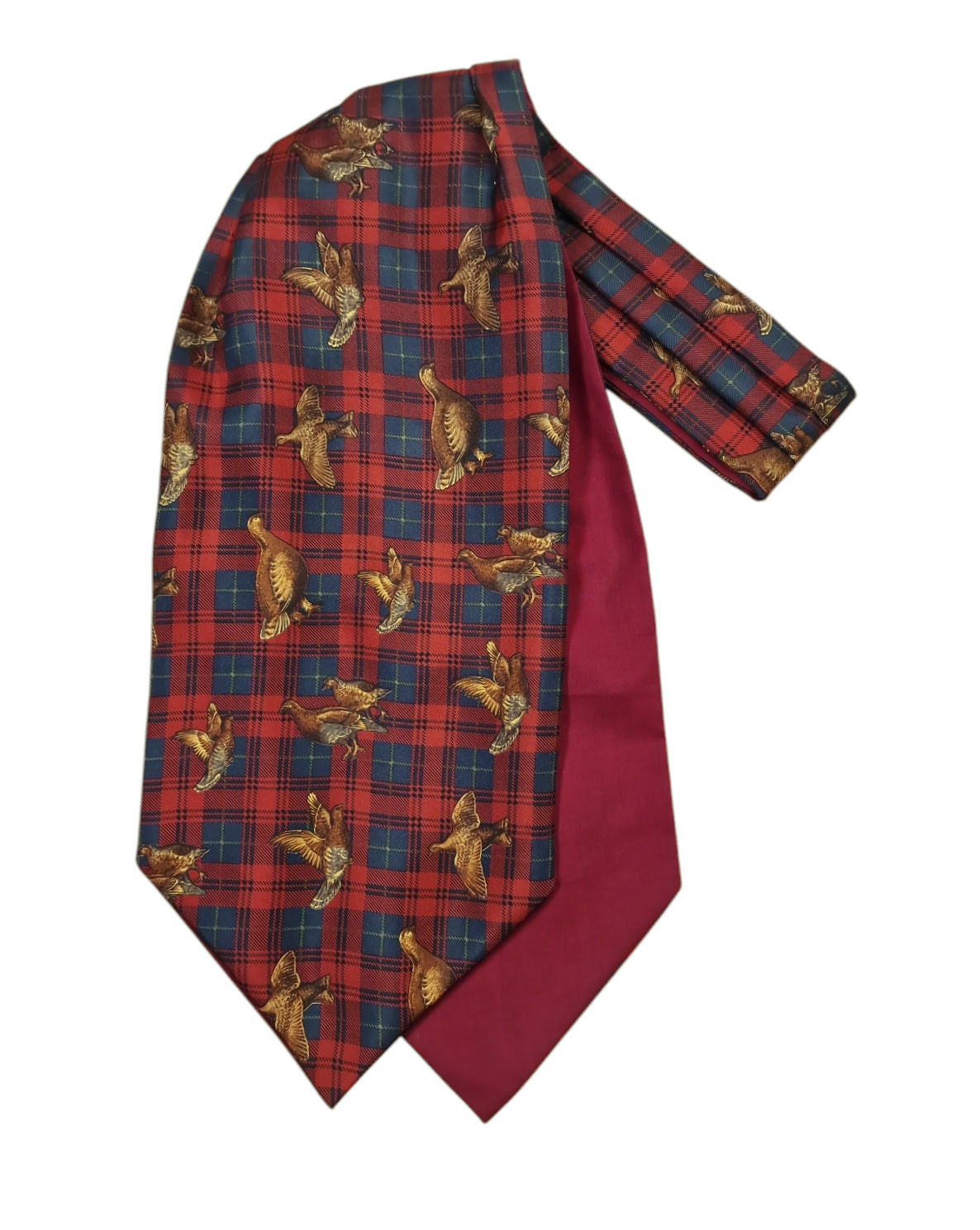 Pure Silk Paisley Cravat – Red Pheasant Check image 0