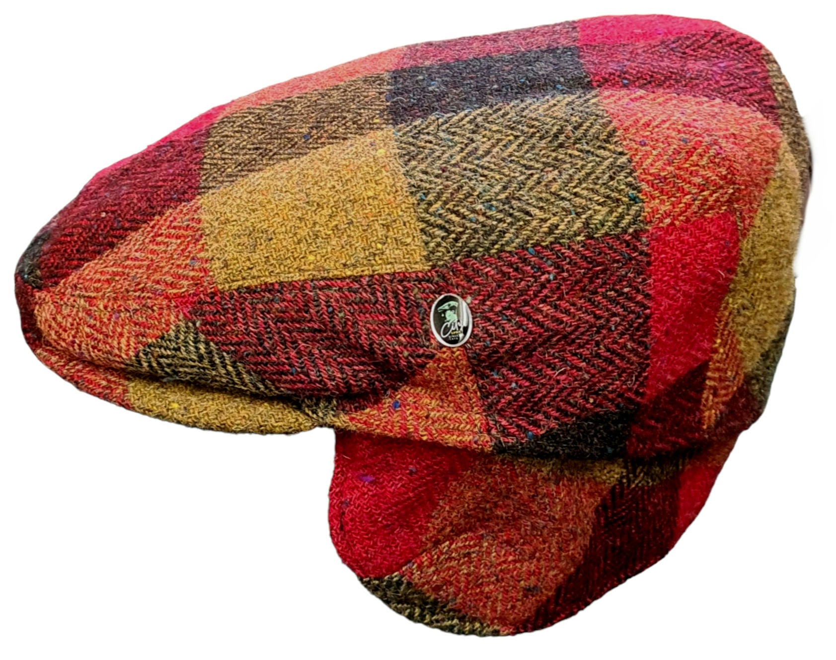 City Sport Earflap Cap – Red Patchwork Donegal Tweed image 2