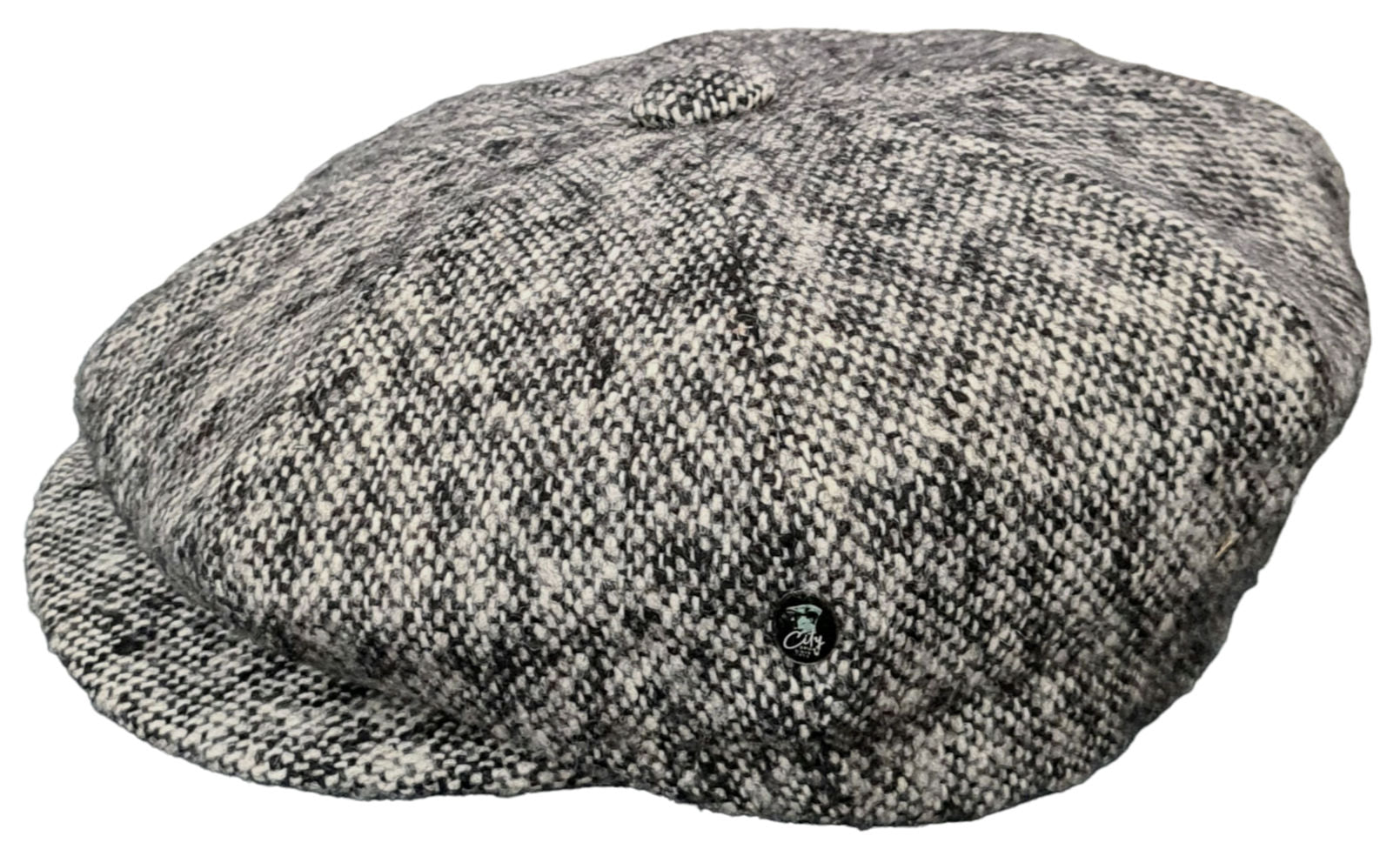 City Sport Leyton Baker Boy Cap – White/Black Salt & Pepper Donegal Tweed image 2