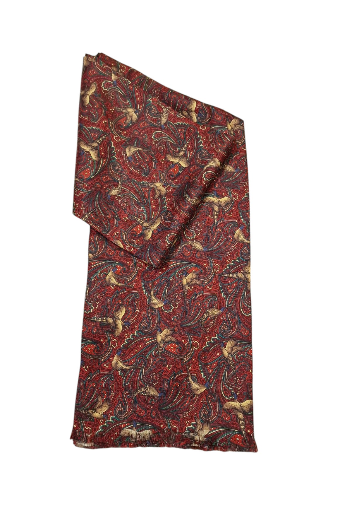 Pure Silk Pheasant Paisley Short Scarf – Red image 0