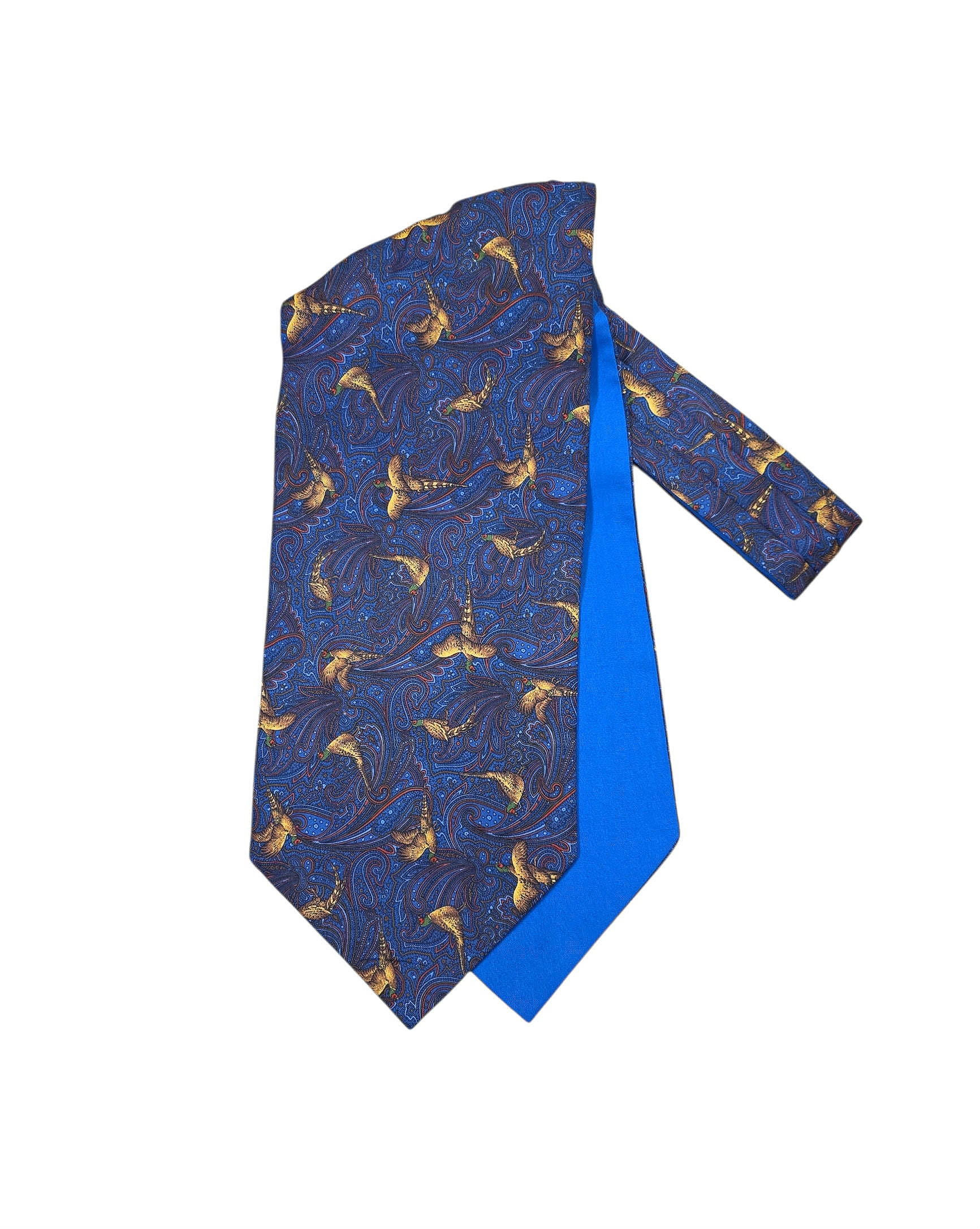 Pure Silk Pheasant Paisley Cravat - Electric Blue image 0