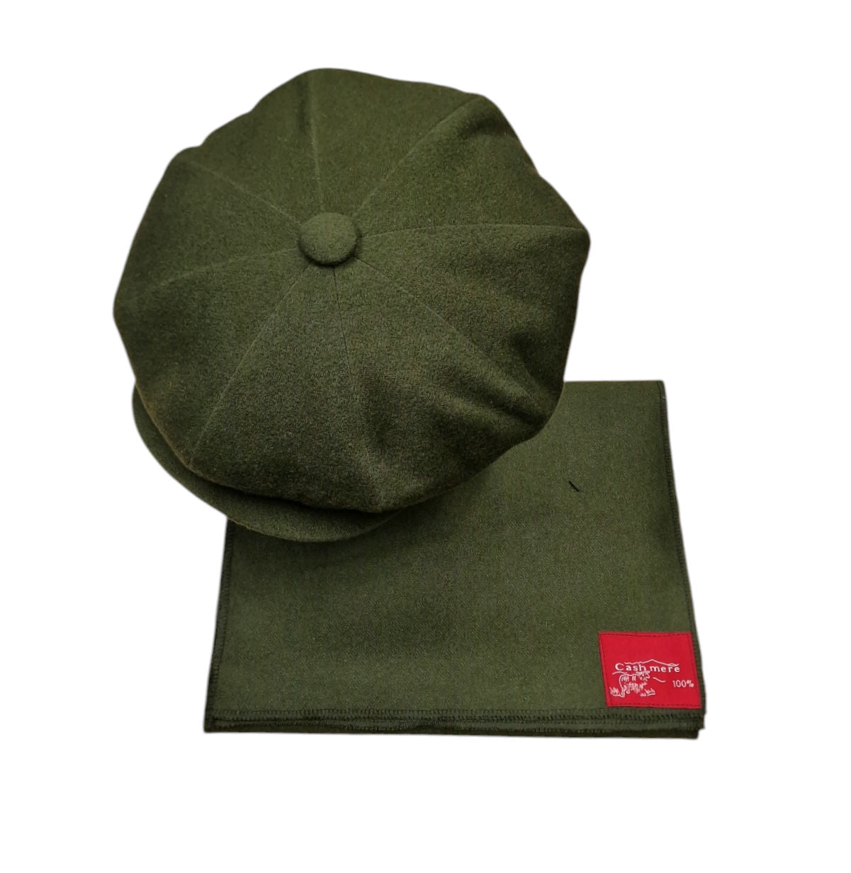 City Sport Oversized Baker Boy Cap & Scarf Set - Green Pure Cashmere image 0