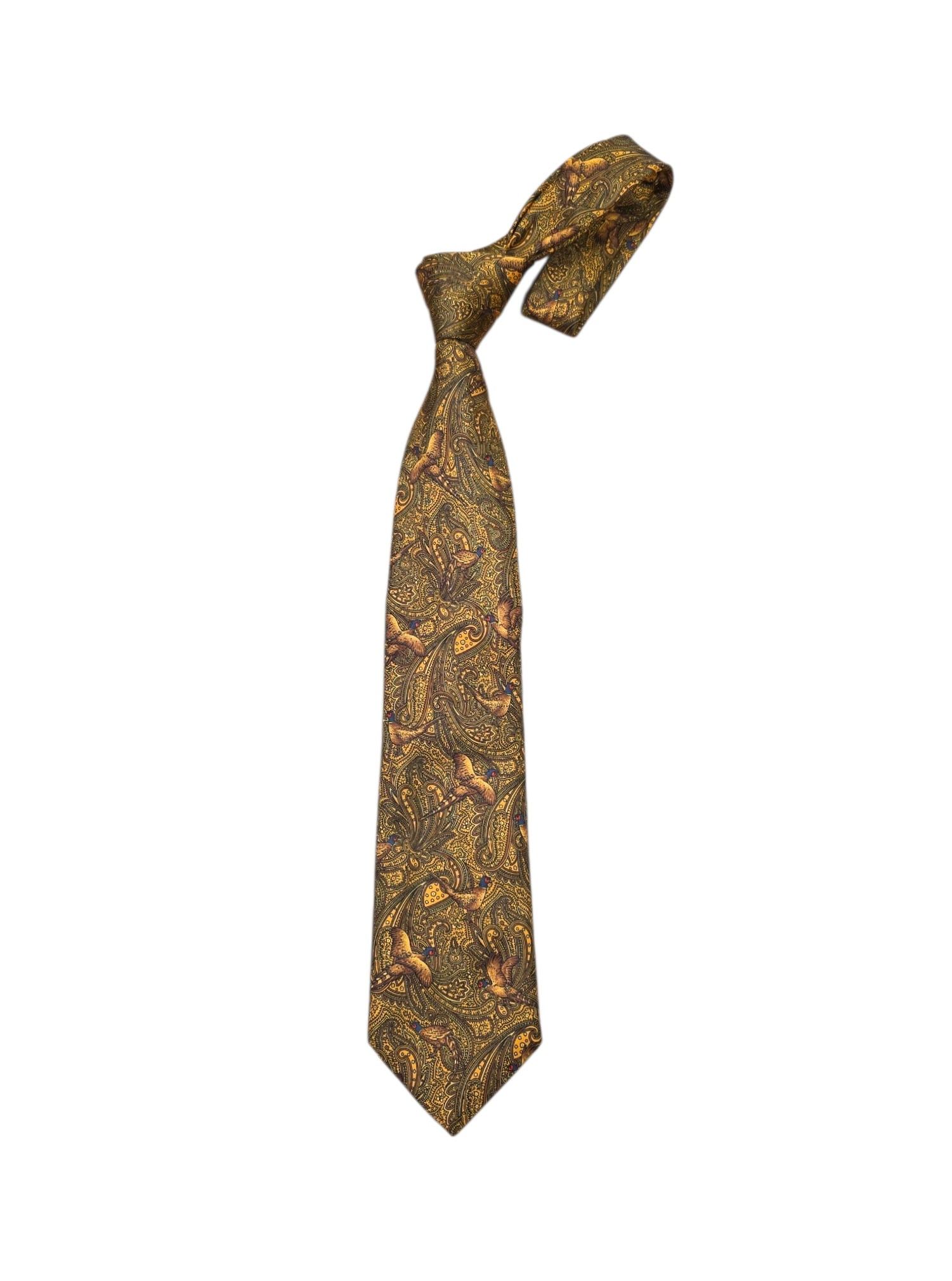 Pure Silk Pheasant Paisley Tie - Gold image 0