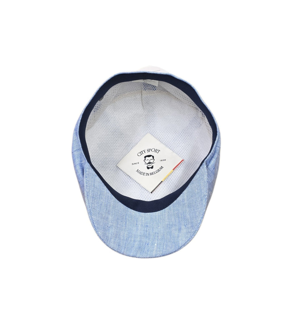 City Sport Fulham Urban Baker Boy Cap – Sky Blue Herringbone Linen