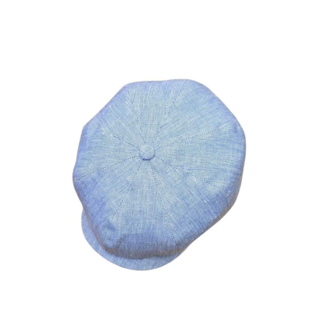 City Sport Fulham Urban Baker Boy Cap – Sky Blue Herringbone Linen
